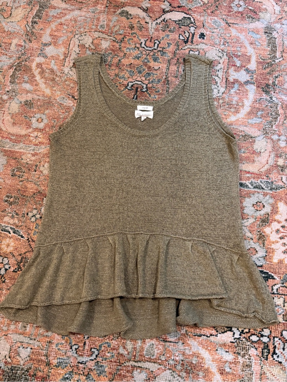 Blu Pepper Cozy Life Olive Ruffle Hem Knit Tank